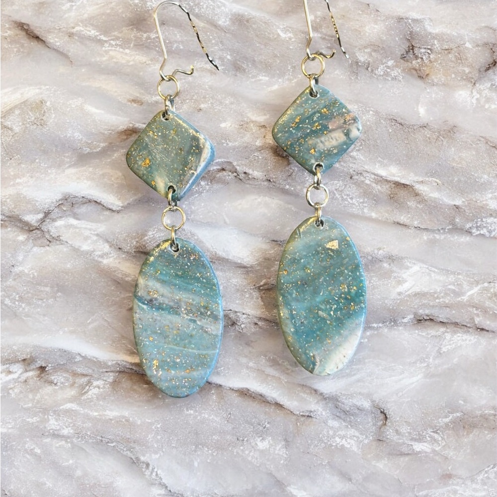 Chic Blue and Gold Dangle Earrings